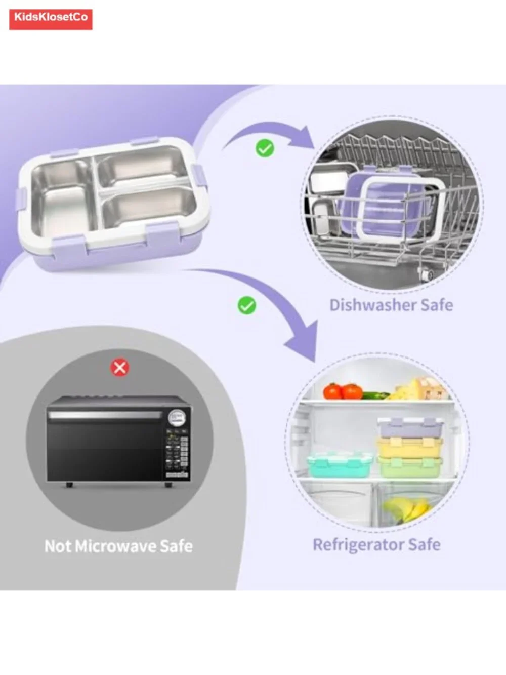 Kids Stainless Steel Lunch Box 3 Compartments Leakproof Metal Bento Set with